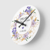 甘い16ギフトパーソナライズされた紫の金ゴールドフローラ ラウンド壁時計 (傾斜)
