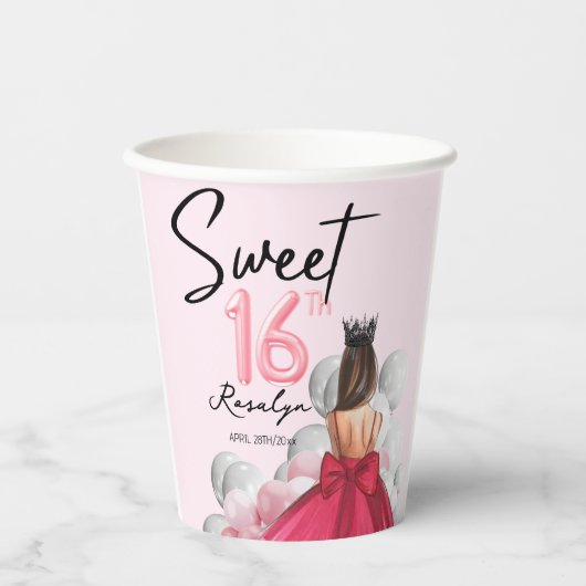 甘い16グラムバラピンクホワイトバルーン 紙コップ (正面)