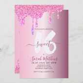 甘い16グリッタードリップスピンクメタリック誕生日インビ 招待状 (正面/裏面)