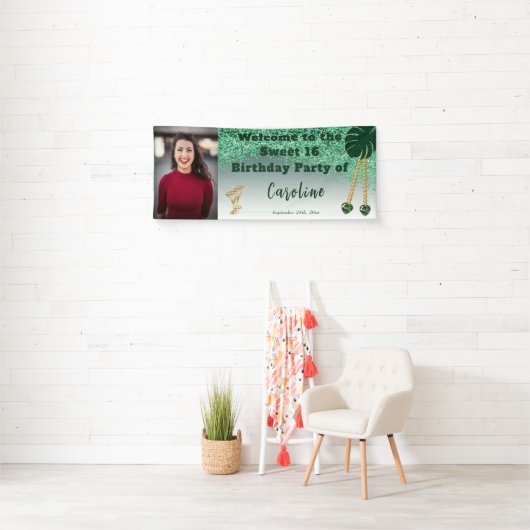 甘い16グリーングリッター、ハート宝石と写真 横断幕 (インサイチュ)