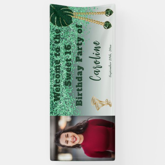 甘い16グリーングリッター、ハート宝石と写真 横断幕 (縦)