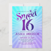 甘い16グルーヴィーパープルブルーグラデーションレトロボホ 招待状 (正面)