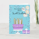甘い16ケーキとキャンドル誕生日 カード (正面)