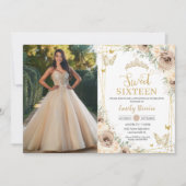 甘い16シャンパンブラウンフローラ蝶の写真 招待状 (正面)