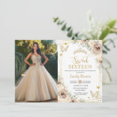 甘い16シャンパンブラウンフローラ蝶の写真 招待状 (スタンド正面)