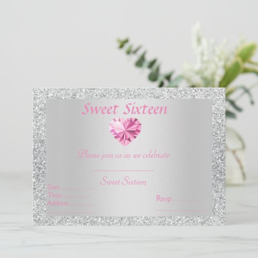 甘い16シルバースパークルピンクダイヤモンド 招待状 (スタンド正面)