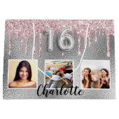 甘い16シルバーピンクのグリッタードリップフォト名 ラージペーパーバッグ (正面)