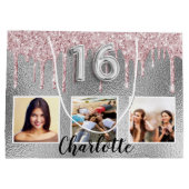 甘い16シルバーピンクのグリッタードリップフォト名 ラージペーパーバッグ (裏面)