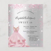 甘い16シルバーピンクのドレスの予算の招待 チラシ (正面)