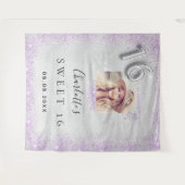 甘い16シルバーフォトパープルグリッターダスト歓迎 タペストリー (正面(横))