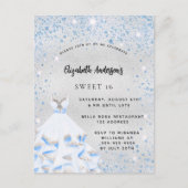 甘い16シルバーブルーのキラキラパーティー インビテーションポストカード (正面)
