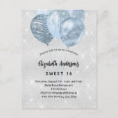 甘い16シルバーブルーのグリッターバルーン華 インビテーションポストカード (正面)