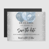 甘い16シルバーブルーの風船の磁石は、日付を保存 マグネット招待状 (正面/裏面)