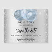 甘い16シルバーブルーの風船の磁石は、日付を保存 マグネット招待状 (正面)