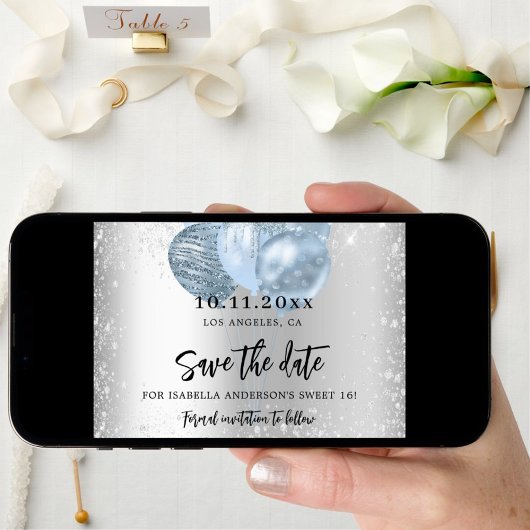 甘い16シルバーブルーの風船の花模様 セーブザデート