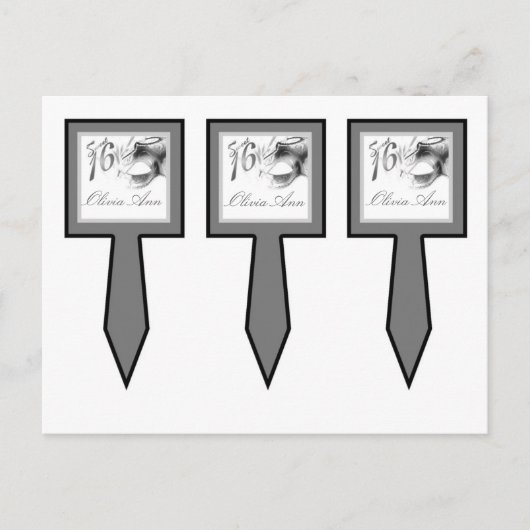 甘い16シルバーホワイトパーティー インビテーションポストカード (正面)