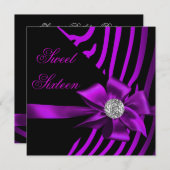 甘い16ゼブラパープルピンクシルバーブラックパーティー 招待状 (正面/裏面)