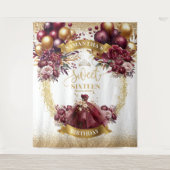 甘い16タペストリーブルゴーニュ金ゴールドグリッターバルーン タペストリー (正面)