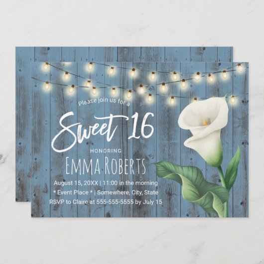 甘い16ダスティブルー素朴バーンドウッドリリーの花 招待状 (正面/裏面)