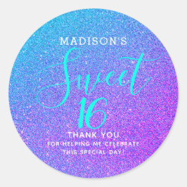 甘い16ティール(緑がかった色)パープルグリッターサンキューモノグラム ラウンドシール