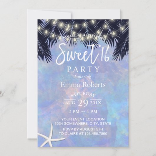 甘い16トロピカルパームエレガントツリーの水色 招待状 (正面)