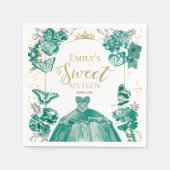 甘い16ナプキンスバタフライエメラルドグリーンドレス スタンダードカクテルナプキン (正面)