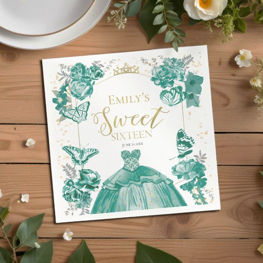 甘い16ナプキンスバタフライエメラルドグリーンドレス スタンダードカクテルナプキン