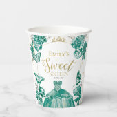 甘い16ナプキンスバタフライエメラルドグリーンドレス 紙コップ (裏面)