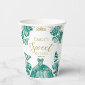 甘い16ナプキンスバタフライエメラルドグリーンドレス 紙コップ (正面)
