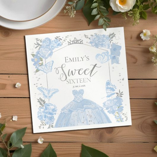 甘い16ナプキンスバタフライダスティブルードレスフローラ スタンダードカクテルナプキン