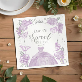 甘い16ナプキンスバタフライラベンダードレスフローラ スタンダードカクテルナプキン