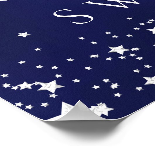 甘い16ネイビーの青い銀の星の写真へようこそ ポスター (角)