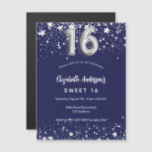 甘い16ネイビーブルーシルバースターズ マグネット招待状 (正面/裏面)