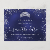 甘い16ネイビーブルーシルバーティアラ日付を保存 案内ポストカード (正面)