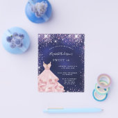 甘い16ネイビーブルーピンクのドレス予算の招待 チラシ (シングル)