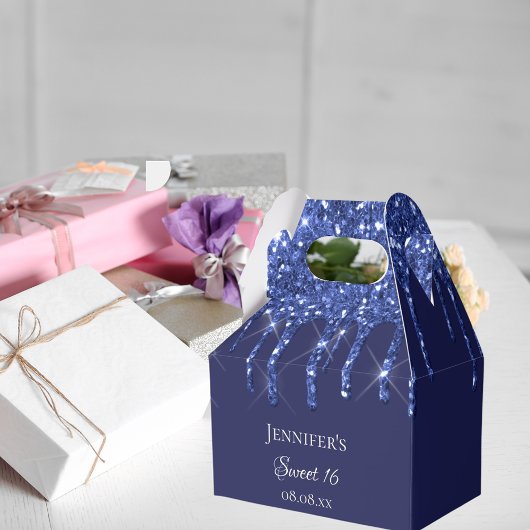 甘い16ネイビーブルーホワイトグリッタードリップ フェイバーボックス