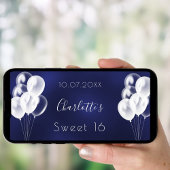 甘い16ネイビーブルー白いバルーンパーティー ポスター