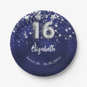 甘い16ネイビーブルー銀色の星 ペーパープレート (正面)