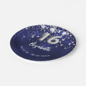 甘い16ネイビーブルー銀色の星 ペーパープレート (アングル)