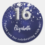 甘い16ネイビーブルー銀色の星 ラウンドシール (正面)
