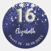 甘い16ネイビーブルー銀色の星 ラウンドシール (正面)