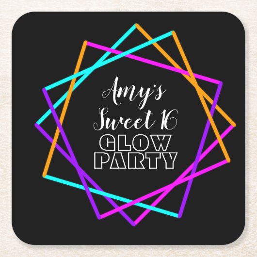 甘い16ネオングローインザダークバー誕生日 スクエアペーパーコースター (正面)