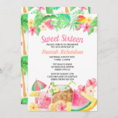 甘い16ハワイアンテーマ水カラールアウ（ハワイ式宴会）パーティー 招待状 (正面/裏面)