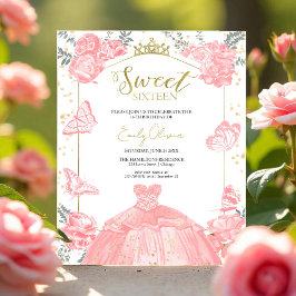 甘い16バジェット写真招待状ピンクバタフライ