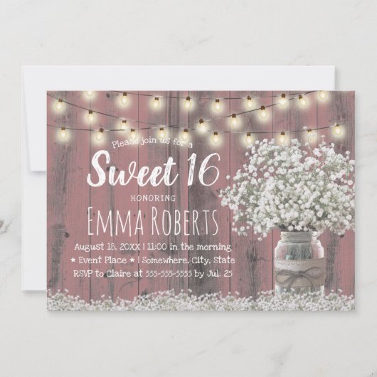 甘い16バビーズブ素朴リーフローラジャールピンクウッド 招待状 (正面)