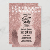 甘い16バラモダン金ゴールド熱帯パイナップル 招待状 (正面/裏面)