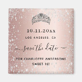 甘い16バラ金ゴールドグリッターティアラ日付を保存 マグネット (正面)