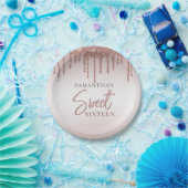 甘い16バラ金ゴールドグリッタードリップスクリプト誕生日 ペーパープレート (パーティー)