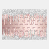 甘い16バラ金ゴールドグリッタードリップピンク銀 ラッピングペーパーシート (正面)