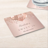 甘い16バラ金ゴールドグリッターバルーン16th スクエアペーパーコースター (アングル)